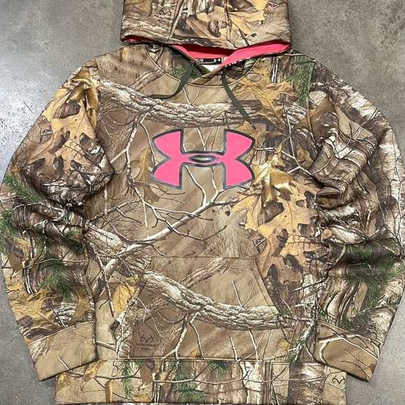 Under Armour Realtree Camo Pink Logo Pullover Sweatshirt Hoodie - Picture 2 of 8
